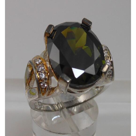 Vintage Sterling Silver Dark Green CZ Cocktail Ring NOS Statement Jewelry Size 8 - Picture 1 of 10